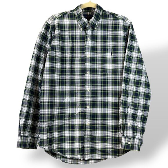 POLO RALPH LAUREN Men’s Long-Sleeve Blue and Green Plaid Button Down Shirt - Picture 1 of 11